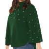 SHEIN Plus Size Black Stand Collar Pearl Beaded Green