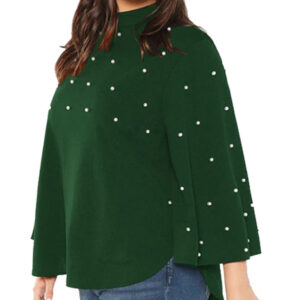 SHEIN Plus Size Black Stand Collar Pearl Beaded Green