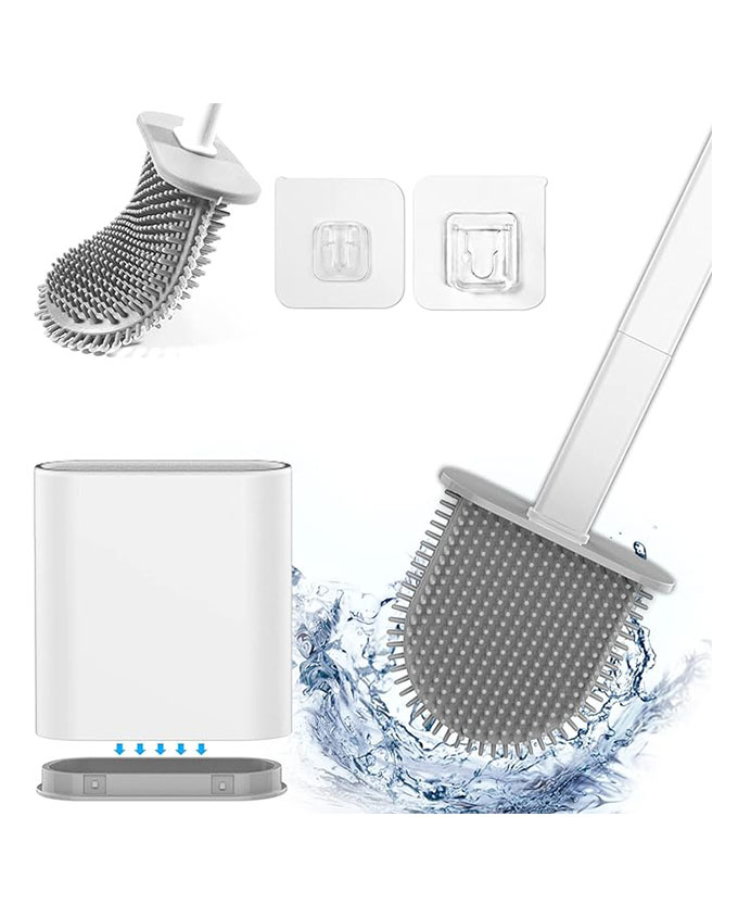 Flexible Toilet Brush And Holder Set For Bathroom