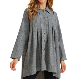 SHEIN Fold Pleated High Low Hem Linen Look Blouse