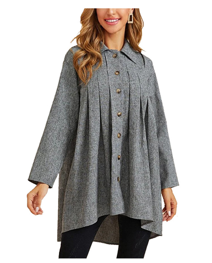 SHEIN Fold Pleated High Low Hem Linen Look Blouse