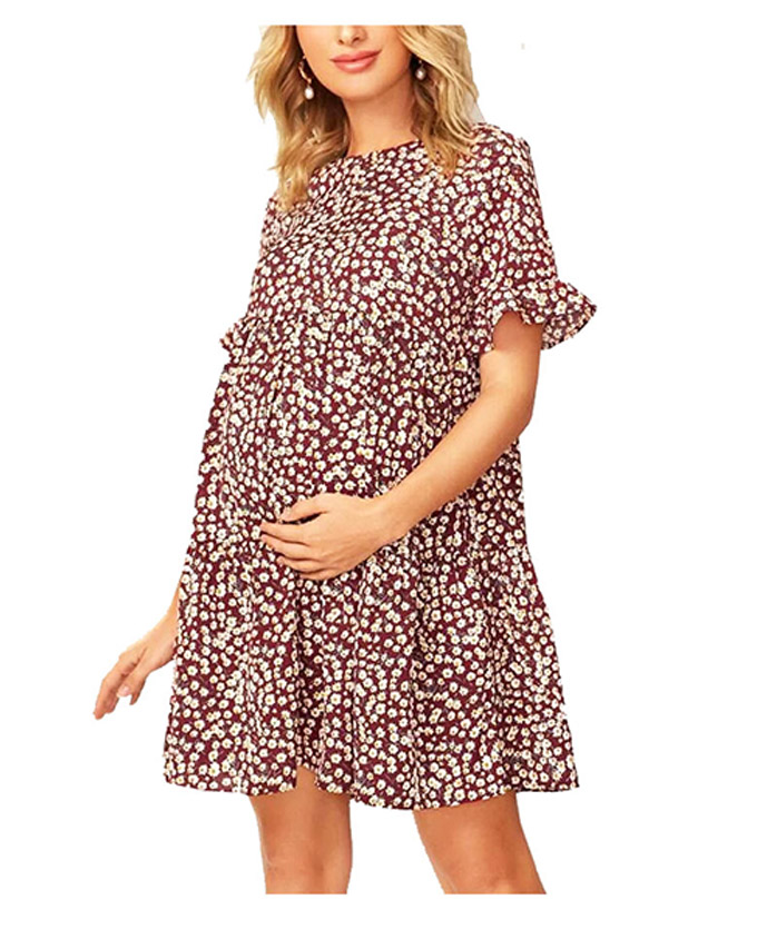 SHEIN Maternity Flounce Sleeve Ditsy Floral Smock Dress