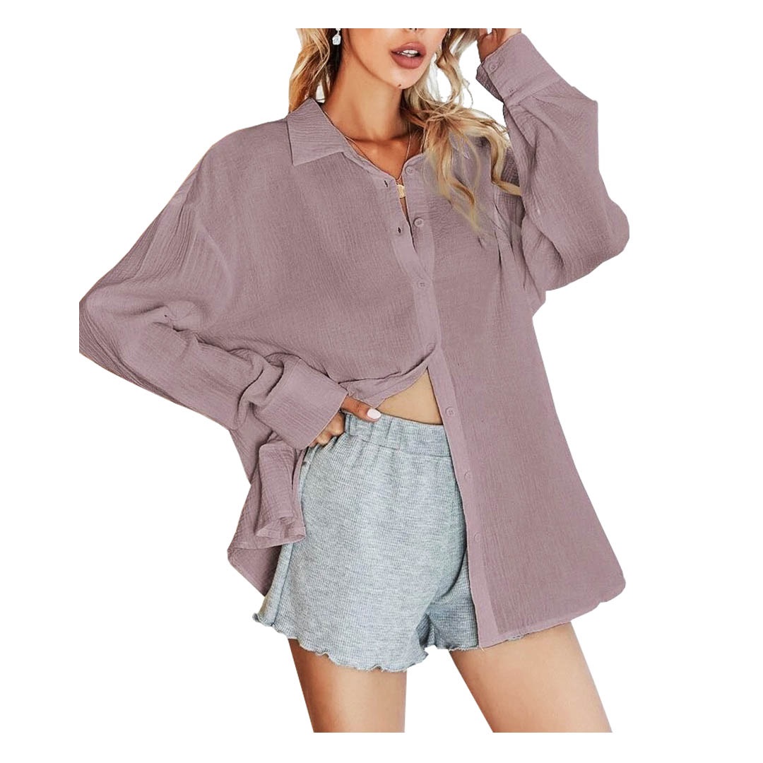 Button Up Drop Shoulder Blouse M