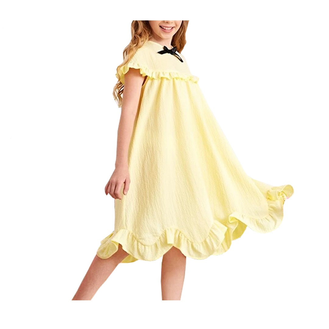 Girls Bow Front Frill Trim Smock Dress 9yrs