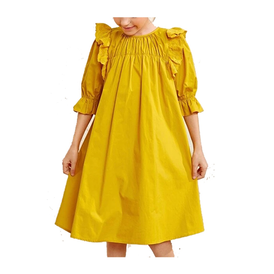 Girls Eyelet Embroidered Ruffle Trim Smock Dress