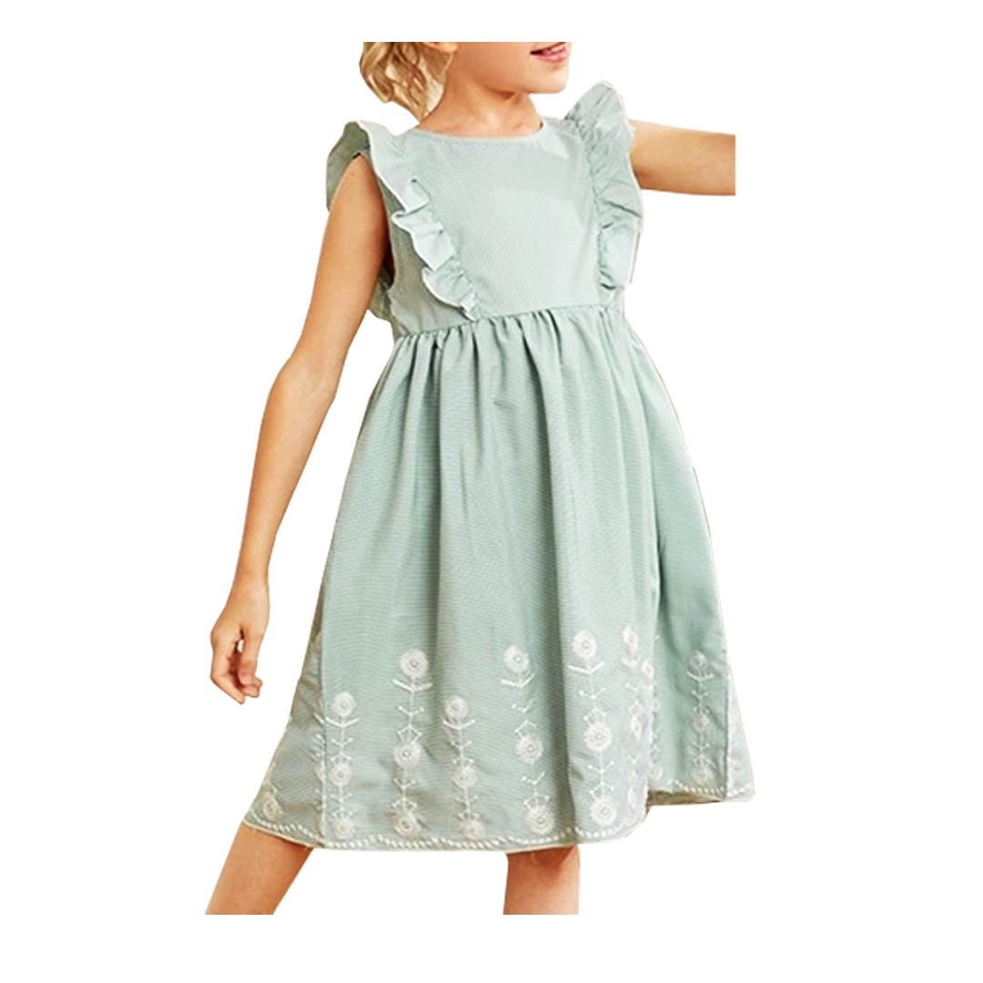Girls Ruffle Armhole Floral Dress 7Yrs